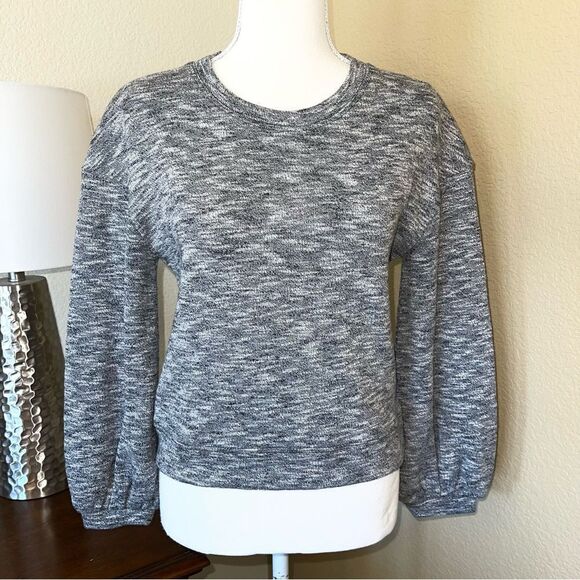 Madewell Marled balloon puff sleeve sweatshirt Pullover Navy White XXS - Picture 2 of 4